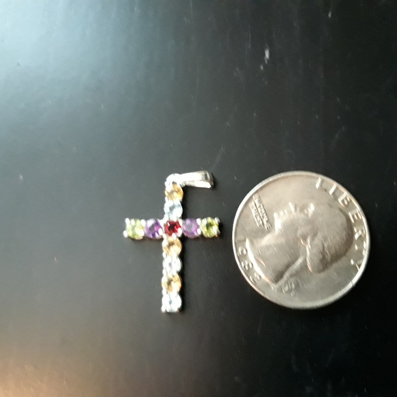 Natural Multi Gemstone Cross Pendant z10 - Picture 2 of 3